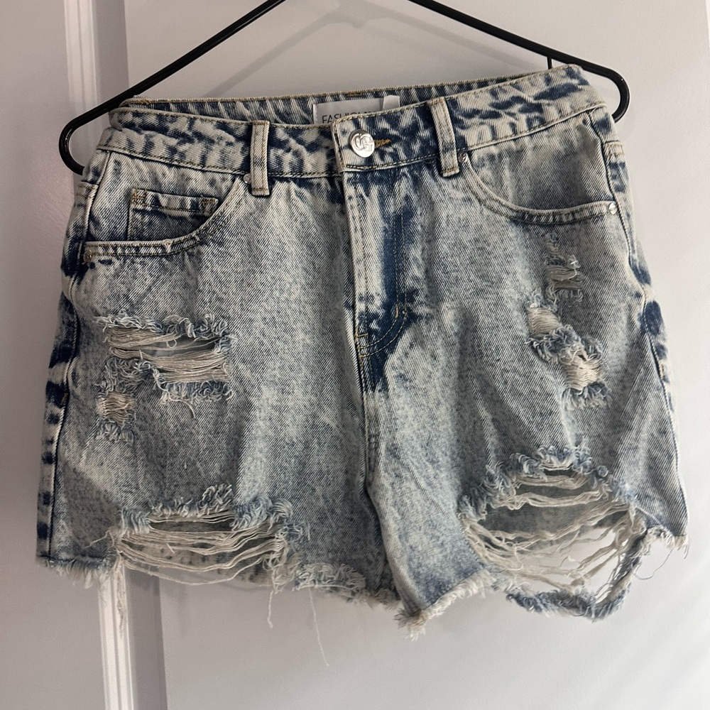 Fashion Nova Light Blue Distressed Jean Shorts
